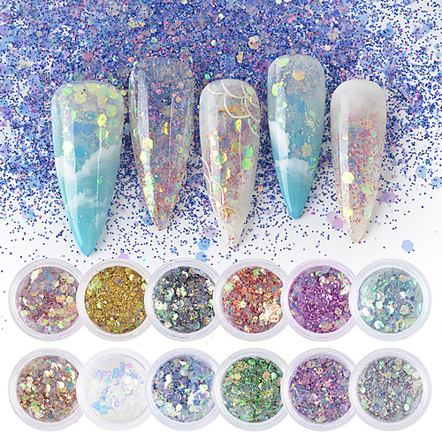

12 boxes/set Laser Mixed Nail Glitter Powder Sequins Shining Colorful Nail Flakes 3d DIY Charm Dust For Nail Art Decorations