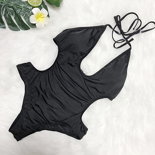 

Women's Basic One-piece Swimwear Swimsuit - Solid Colored Backless Lace up S M L Black