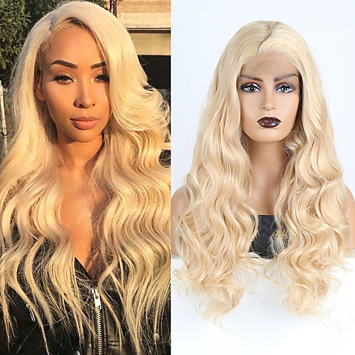

Synthetic Lace Front Wig Wavy Side Part Lace Front Wig Blonde Long Blonde Synthetic Hair 18-26 inch Women's Cosplay Soft Adjustable Blonde
