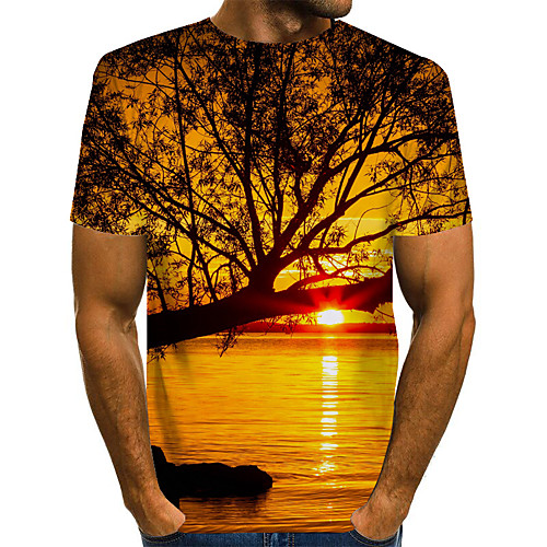 

Men's 3D T-shirt Basic Exaggerated Daily Round Neck Blue / Purple / Red / Yellow / Green / Short Sleeve