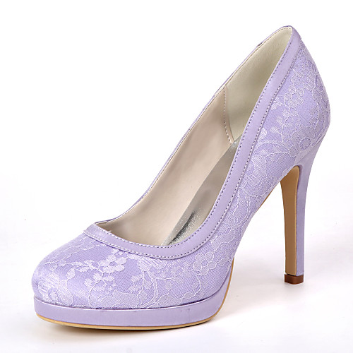 

Women's Wedding Shoes Spring / Summer Stiletto Heel Round Toe Minimalism Wedding Party & Evening Solid Colored Lace / Satin White / Black / Light Purple