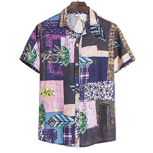 

Men's Plus Size Tribal Shirt - Cotton Vintage Street chic Holiday Weekend Brown / Short Sleeve