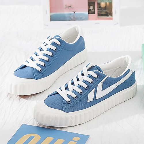 

Women's Sneakers Summer Flat Heel Round Toe Daily Canvas Black / White / Blue