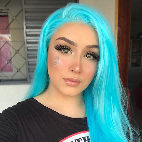 

Synthetic Lace Front Wig Straight Gaga Middle Part Lace Front Wig Long Sky Blue Synthetic Hair 22-26 inch Women's Heat Resistant Women Hot Sale Blue / Glueless