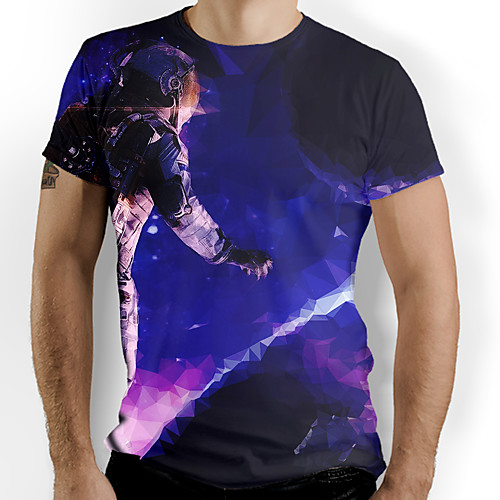 

Men's T shirt Galaxy Graphic Optical Illusion Print Short Sleeve Daily Tops Royal Blue