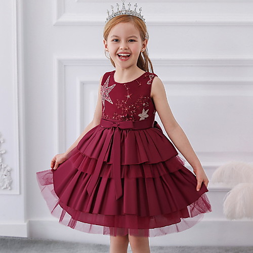 

Ball Gown Knee Length Party / Wedding Flower Girl Dresses - Tulle / Mikado Sleeveless Jewel Neck with Bow(s) / Tier / Paillette