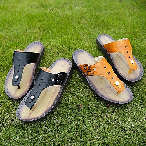 

Men's Summer Outdoor Slippers & Flip-Flops Cowhide Non-slipping Brown / Black