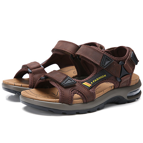 

Men's Sandals Casual Daily Walking Shoes Nappa Leather Breathable Non-slipping Wear Proof Light Brown Dark Brown Black Summer