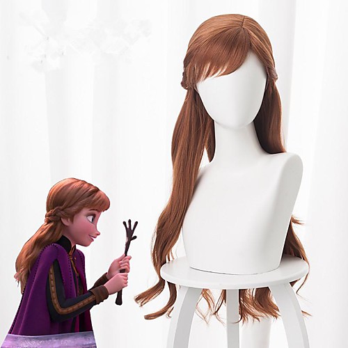 

Cosplay Costume Wig Cosplay Wig Anna Frozen II Curly Asymmetrical With Bangs Wig Very Long Brown Synthetic Hair 28 inch Women's Anime Cosplay Best Quality Brown