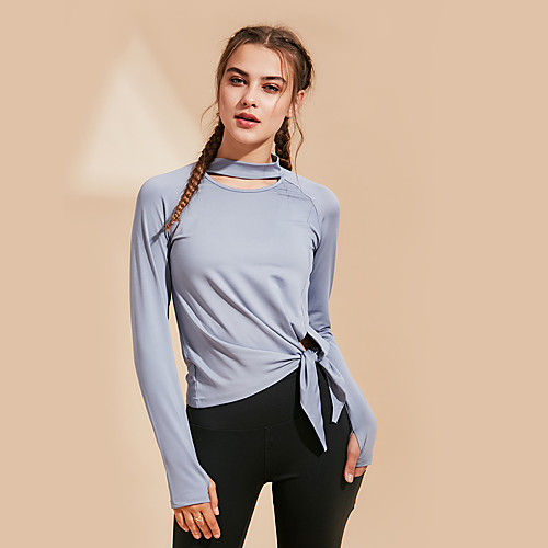 

Women's Yoga Top Thumbhole Split Solid Color Black Pink Blue Elastane Running Fitness Gym Workout Tee / T-shirt Long Sleeve Sport Activewear Breathable Quick Dry Comfortable Stretchy