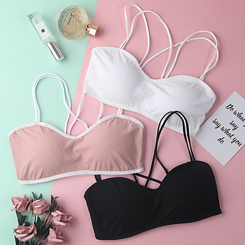 

Women's Sports Bras Full Coverage Bra Solid Color Blushing Pink White Black