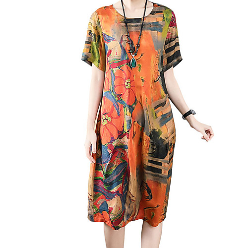 

Women's A Line Dress - Short Sleeves Print Summer Fall Casual Slim 2020 Khaki M L XL XXL XXXL XXXXL