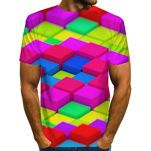 

Men's Graphic 3D Print Sun Flower Print T-shirt Basic Exaggerated Daily Round Neck Blue / Green / Rainbow / Short Sleeve