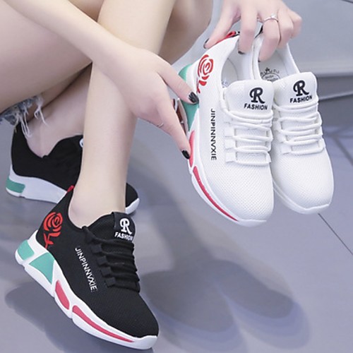 

Women's Trainers Athletic Shoes Flat Heel Round Toe Daily Running Shoes Mesh White Black