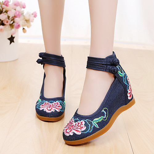 

Women's Heels Spring & Fall Hidden Heel Round Toe Home Buckle Canvas Black / Red / Beige