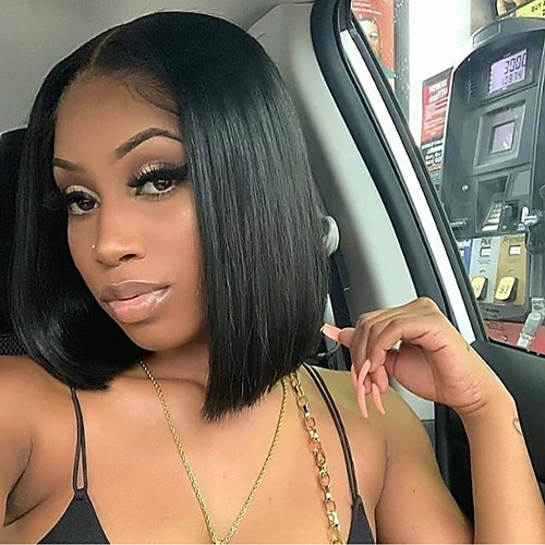 

Synthetic Lace Front Wig Straight Minaj Middle Part Lace Front Wig Short Black#1B Synthetic Hair 14-16 inch Women's Heat Resistant Women Hot Sale Black / Glueless