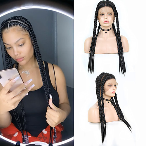 

Synthetic Lace Front Wig Box Braids Plaited Middle Part Braid with Baby Hair Full Lace Wig Long Black#1B Synthetic Hair 18-26 inch Women's Soft Party Women Black