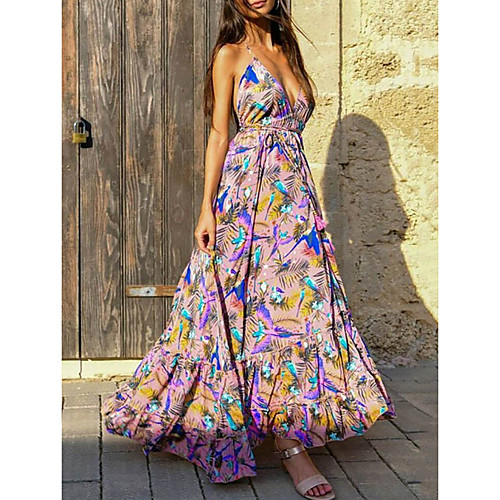 

Women's Strap Dress Maxi long Dress - Sleeveless Print Summer Casual Mumu 2020 Blushing Pink S M L XL