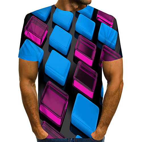 

Men's Plus Size Geometric 3D Print T-shirt Street chic Exaggerated Daily Going out Round Neck Rainbow / Short Sleeve