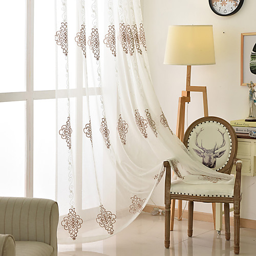 

Two Panel European Style Embroidered Yarn Curtain Semi-Transparent Living Room Bedroom Study Curtain
