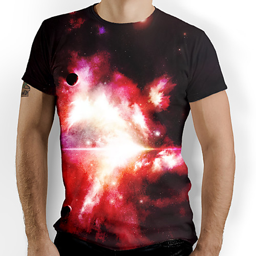 

Men's T shirt Galaxy Graphic Optical Illusion Print Short Sleeve Daily Tops Red