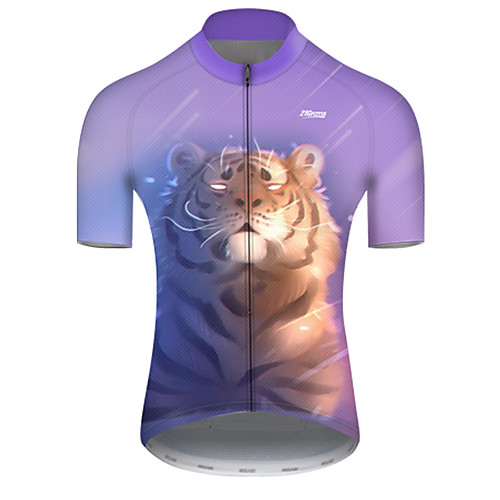 

21Grams Men's Short Sleeve Cycling Jersey Polyester Violet Galaxy Animal Tiger Bike Jersey Top Mountain Bike MTB Road Bike Cycling Breathable Quick Dry Ultraviolet Resistant Sports Clothing Apparel