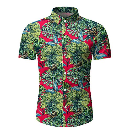 

Men's Floral Color Block Tropical Leaf Print Shirt Basic Tropical Daily Holiday Classic Collar White / Red / Short Sleeve