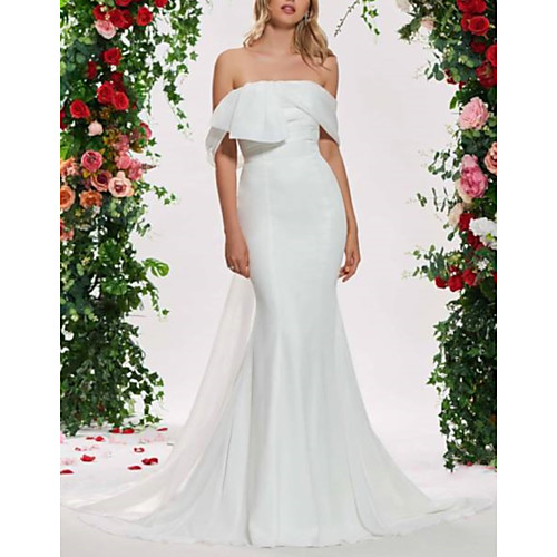 

Mermaid / Trumpet Wedding Dresses Off Shoulder Sweep / Brush Train Organza Satin Sleeveless Sexy Backless with Sashes / Ribbons Ruched 2021