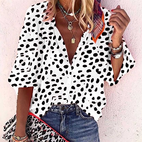 

Women's Leopard Shirt Daily Shirt Collar White / Khaki / Brown