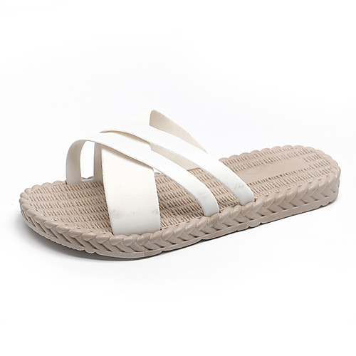 

Women's Slippers & Flip-Flops Spring / Summer Flat Heel Open Toe Casual Minimalism Daily Outdoor PU Walking Shoes Almond / White / Black