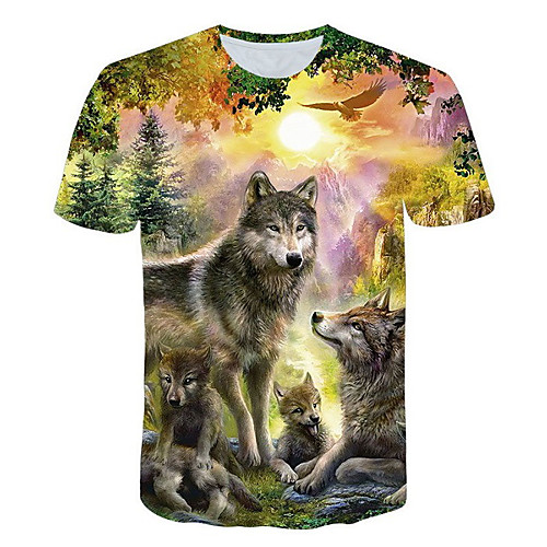 

Men's 3D Animal Wolf Print T-shirt Street chic Exaggerated Daily Holiday Round Neck Rainbow / Short Sleeve