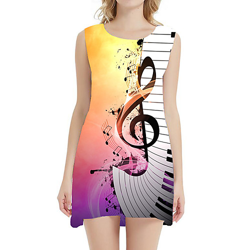

Women's A Line Dress - Sleeveless Geometric Rainbow Letter Patchwork Summer 3D Print Sexy Daily Holiday Belt Not Included 2020 White Black Blue Blushing Pink Orange S M L XL XXL XXXL