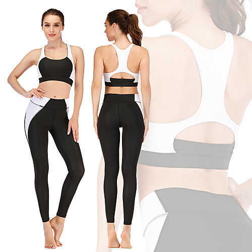 

Women's 2pcs Yoga Suit Print Black Running Fitness Gym Workout High Waist Sports Bra Leggings Clothing Suit Sport Activewear Quick Dry Butt Lift Tummy Control Stretchy