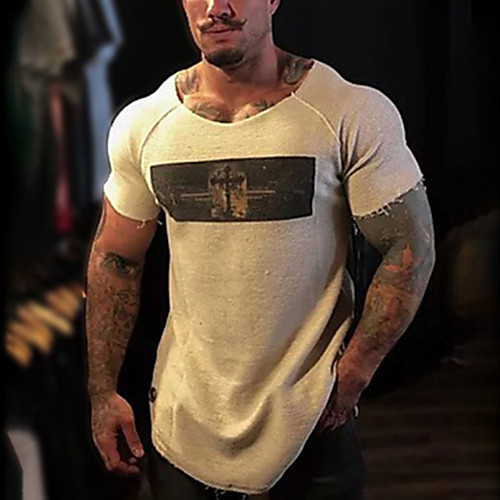 

Men's Cartoon T-shirt Daily Round Neck Khaki / Short Sleeve