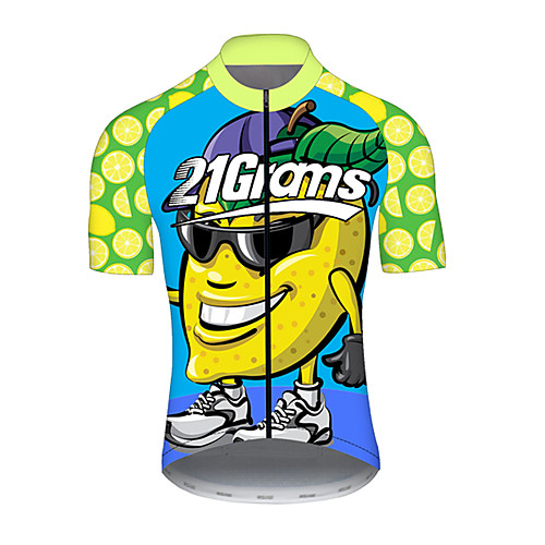 

21Grams Men's Short Sleeve Cycling Jersey Polyester BlueGreen Fruit Funny Lemon Bike Jersey Top Mountain Bike MTB Road Bike Cycling Breathable Quick Dry Ultraviolet Resistant Sports Clothing Apparel