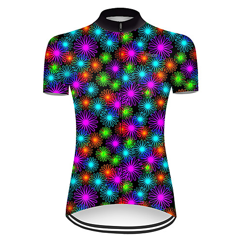 

21Grams Women's Short Sleeve Cycling Jersey Polyester Black / Red Gradient Floral Botanical Bike Jersey Top Mountain Bike MTB Road Bike Cycling Breathable Quick Dry Ultraviolet Resistant Sports