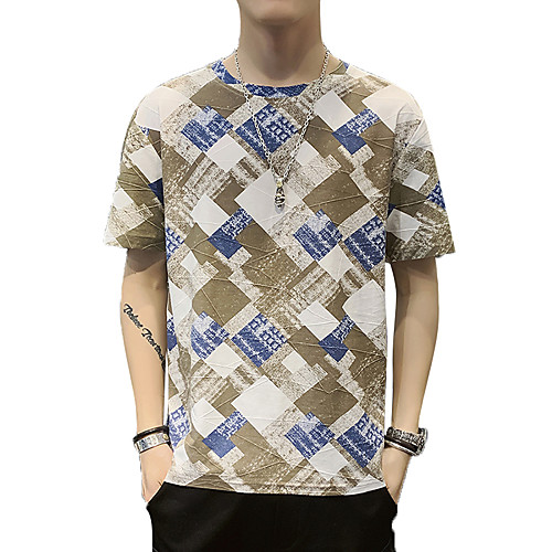 

Men's Graphic Solid Colored T-shirt - Cotton Daily Weekend Round Neck Khaki / Gray / Short Sleeve / Letter