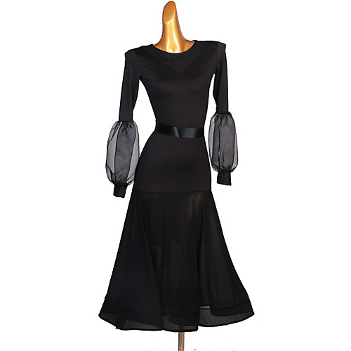 

Ballroom Dance Dress Ruching Split Joint Women's Performance Long Sleeve Spandex