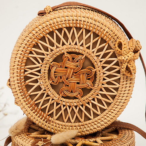 

Women's Zipper Straw Crossbody Bag Geometric Pattern Yellow