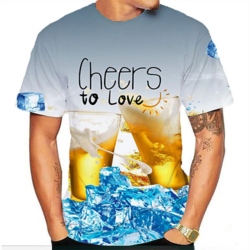 

Men's Graphic Beer Print T-shirt Basic Daily Round Neck Blue / Short Sleeve