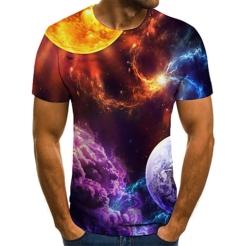 

Men's 3D T-shirt Basic Daily Round Neck Rainbow / Short Sleeve