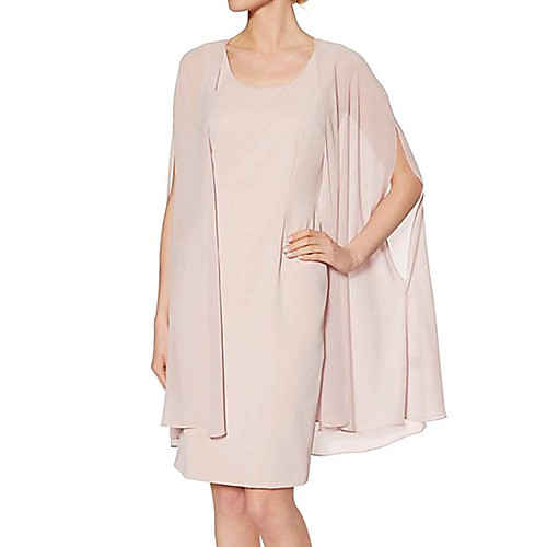 

Two Piece Sheath / Column Mother of the Bride Dress Elegant Jewel Neck Knee Length Chiffon Satin Half Sleeve with Pleats 2021