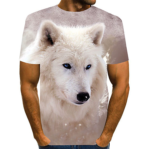 

Men's Plus Size 3D Animal Wolf Pleated Print T-shirt Street chic Exaggerated Daily Going out Round Neck Rainbow / Short Sleeve