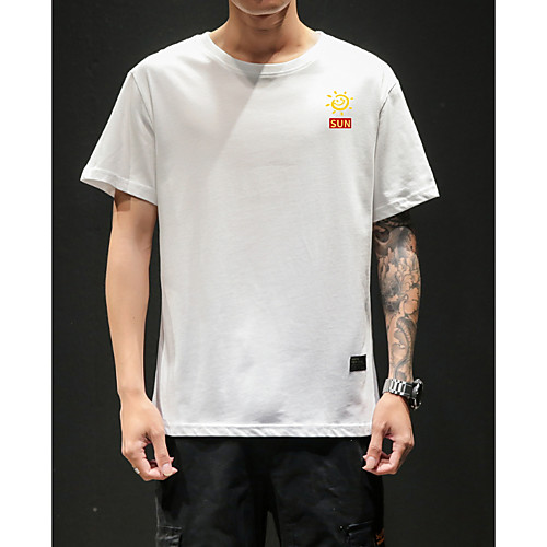 

Men's Plus Size Solid Colored Letter T-shirt - Cotton Daily Going out Round Neck White / Black / Short Sleeve