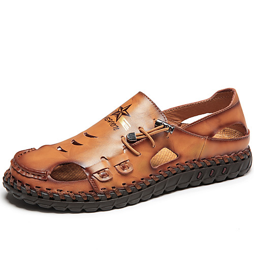 

Men's Fall / Spring & Summer Casual Daily Outdoor Sandals Nappa Leather Breathable Non-slipping Shock Absorbing Light Brown / Dark Brown / Black