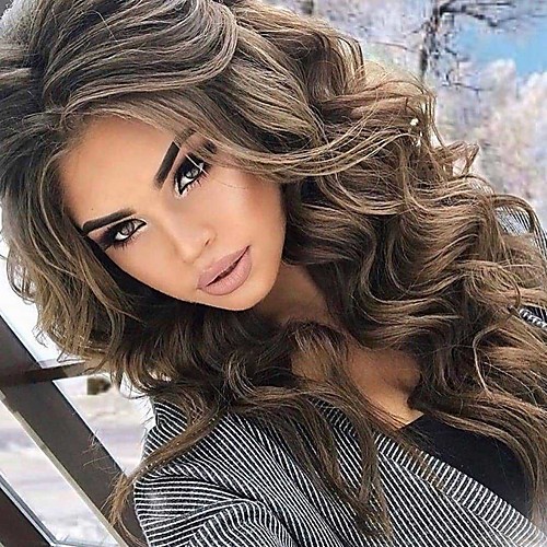

Synthetic Wig Body Wave Asymmetrical Wig Short Very Long Brown Synthetic Hair 26 inch Women's Fashionable Design curling Fluffy Brown