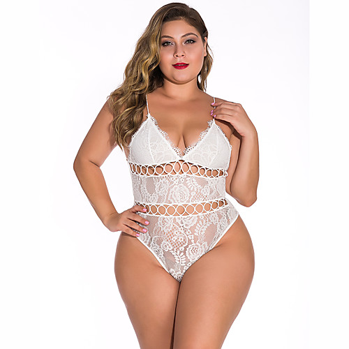 

Women's Lace / Backless / Cut Out Erotic Suits Nightwear Solid Colored White Black XL XXL XXXL