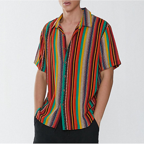 

Men's Striped Shirt Daily Button Down Collar Blue / Orange / Short Sleeve