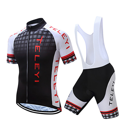 

Men's Short Sleeve Cycling Jersey with Bib Shorts Polyester Black White Yellow Plaid / Checkered Bike Clothing Suit Quick Dry Moisture Wicking Sports Plaid / Checkered Mountain Bike MTB Road Bike