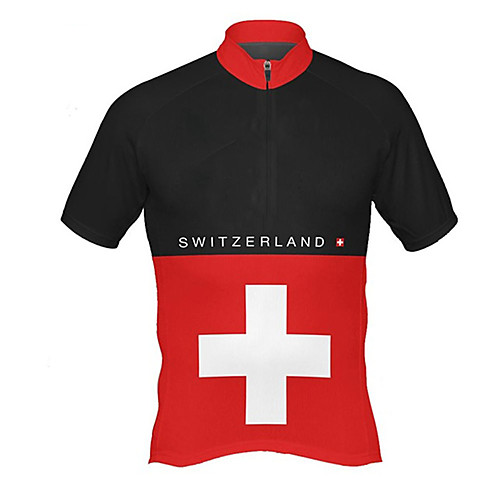 

21Grams Men's Short Sleeve Cycling Jersey Polyester Black / Red Switzerland National Flag Bike Jersey Top Mountain Bike MTB Road Bike Cycling UV Resistant Breathable Quick Dry Sports Clothing Apparel